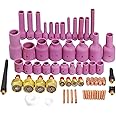 RIVERWELD TIG Gas Lens 45V0204S 45V42 Alumina Nozzle Cups 796F70 3# 53N58 4# 57N75 6# 13N08 4# Back Cap 41V24 41V35 41V33 Collet Body Assorted Size Fit DB SR WP 9 20 25 TIG Welding Torch 63pcs