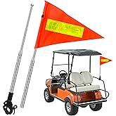 Golf Cart Flag Pole, Retractable Bike Flags With Pole For Safety, High Visibility Double-Sided Reflective Bicycle Flag (Telescopic 28-160cm)