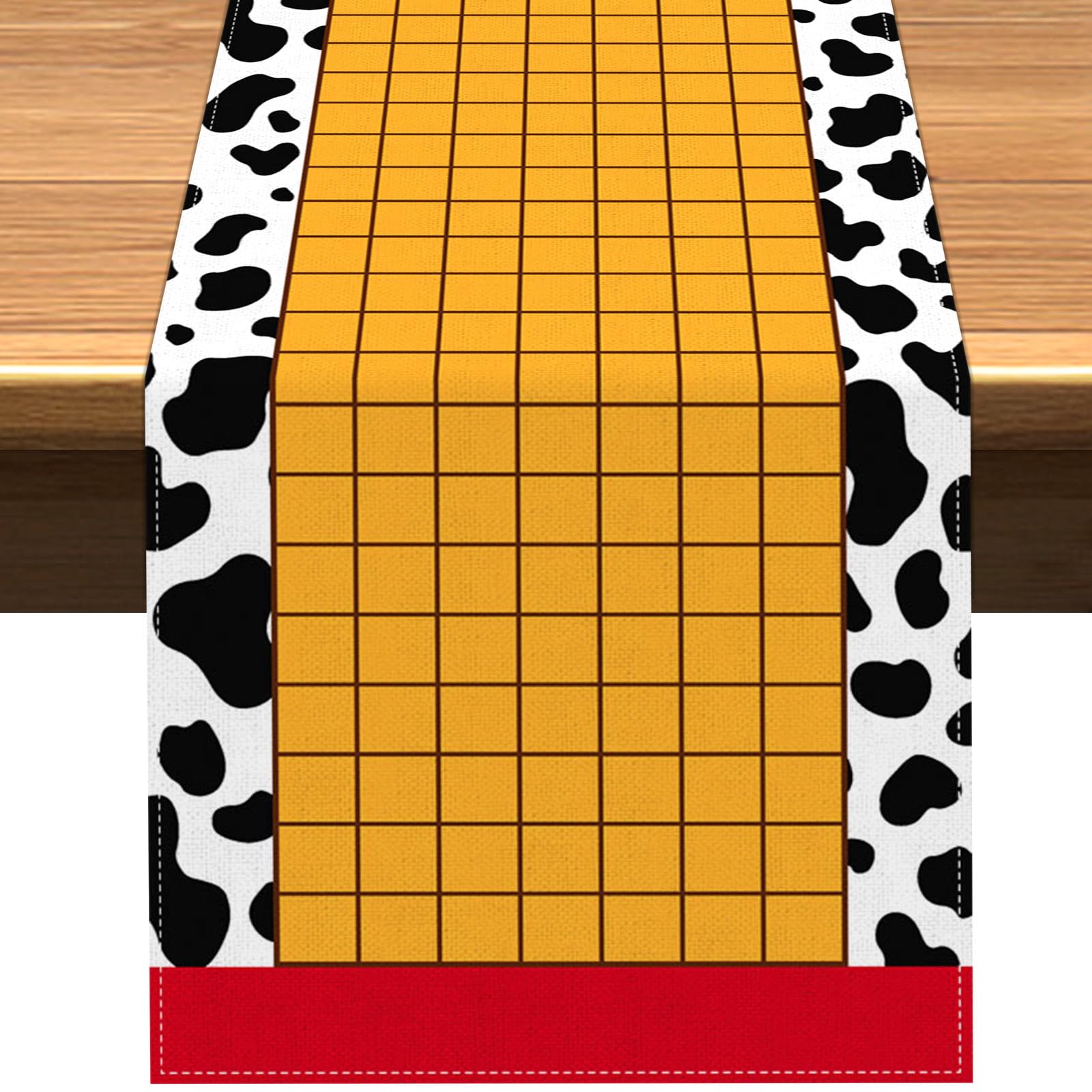 Photo 1 of Vohado Cartoon Story Table Runner Story Birthday Themed Party Decoration Cow Pattern Printed Check Dining Room Home Kitchen Island Decor