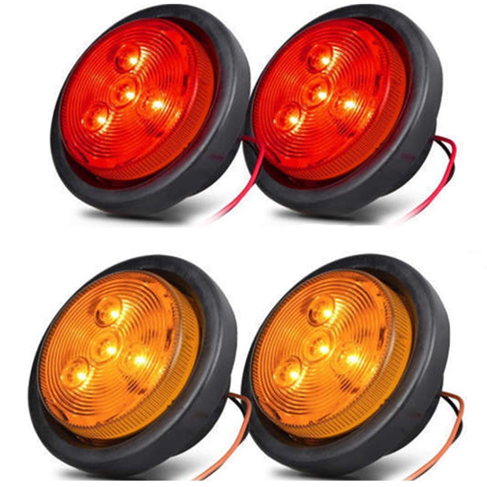 Photo 1 of NEW SUN 2" Round Side Marker LED Trailer Lights, 4 Diodes 12V Red & Amber, Sealed Clearance Lights, Waterproof, with Grommet & 2-Pin Plug for Trailer, Truck, RV, Boat, Fender, 4 Pcs Pack