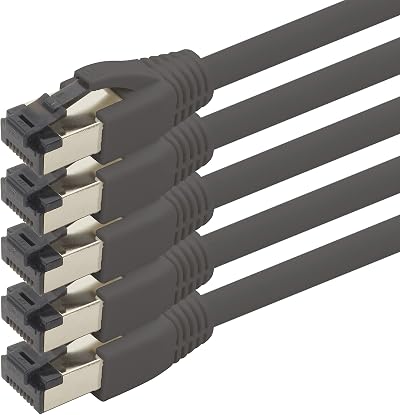 1aTTack.de Cat 8 Network Cable 0.5m Black 5 Pack LAN 2000MHz 40Gbps LSZH Patch