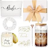 Irenare Bride Gifts Bridal Shower Gift Including Mrs Can Shaped Drinking Glass with Straw Makeup Bag Crystal Pen Scented Candle Scrunchies Raffia Wedding Card Gift Box for Engagement Party(White)