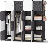 HOMIDEC Portable Wardrobe 16 Cube Closet with 3 Hanging Rails Black view 4