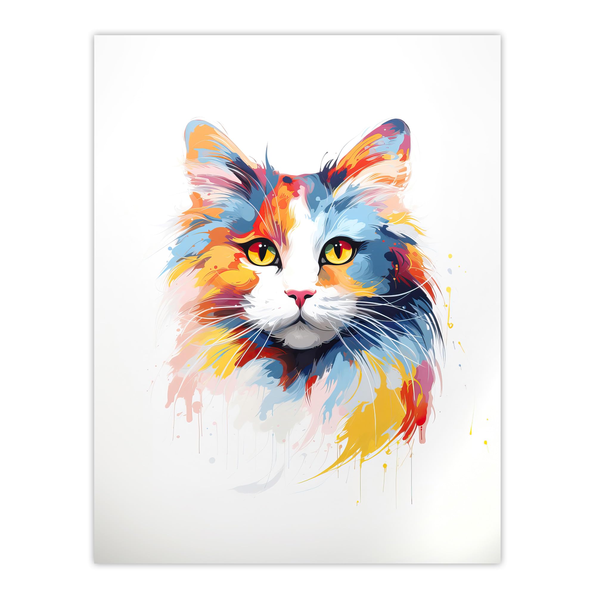 Artery8 Calico Cat Lover Gift Pet Portrait Orange Blue Artwork Painting Extra Large XL Wall Art Poster Print
