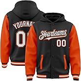 Otcassm Custom Embroidered Varsity Letterman Jacket, Personalized Full-Snap Hooded Baseball Bomber Jacket for Men Women Youth