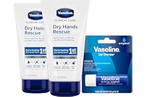 Vaseline Hand Cream, Dry Hands Rescue 2-Pack – Clinical Care Formula, Fragrance-Free, 5.1 Oz Ea + Lip Therapy Original Moisturizer for Lips, 0.16 Oz