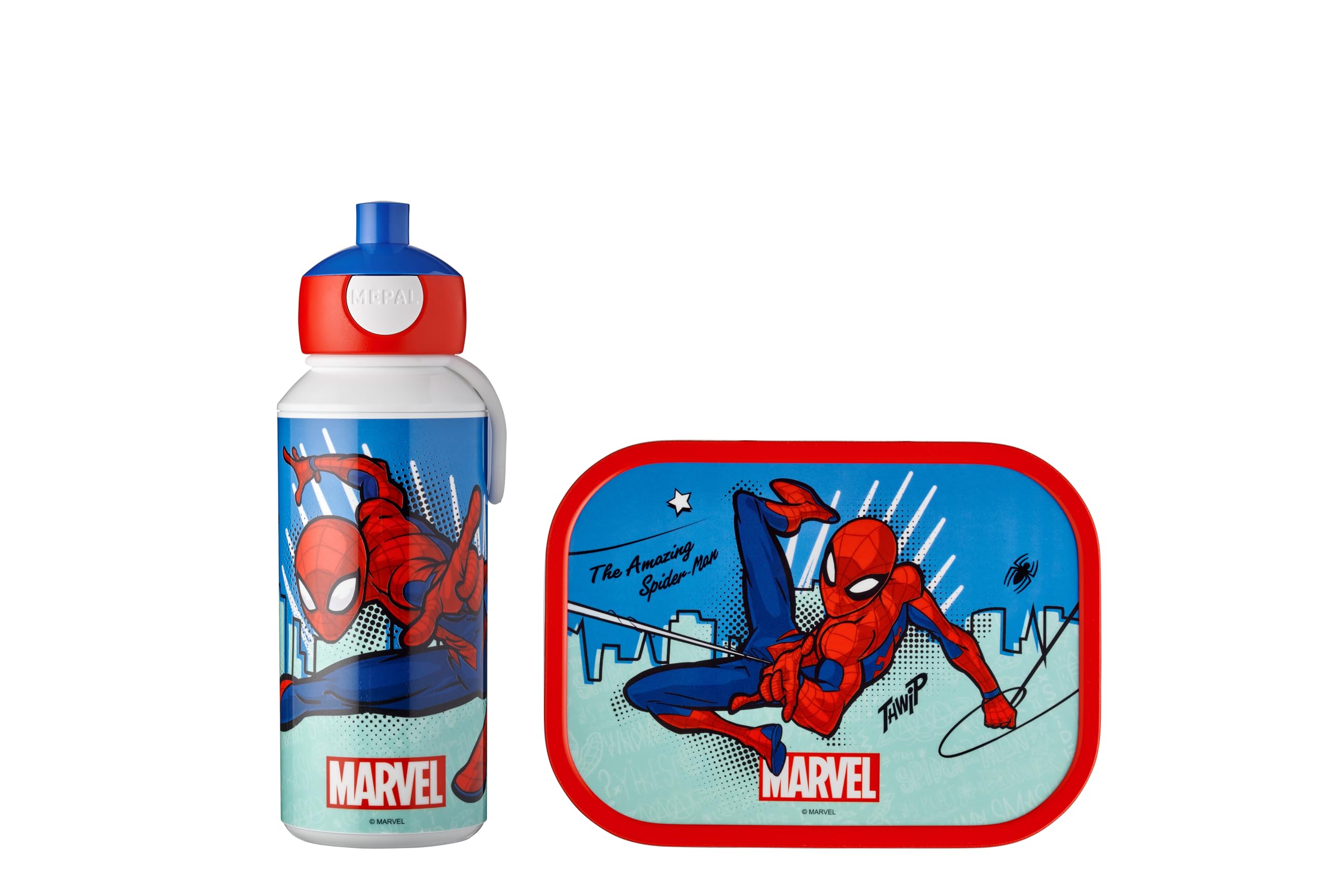 Mepal - Lunch Set Campus - Spiderman Lunch Set with Pop-up Drink Bottle & Lunch Box - BPA-Free - 400 ml + 750 ml