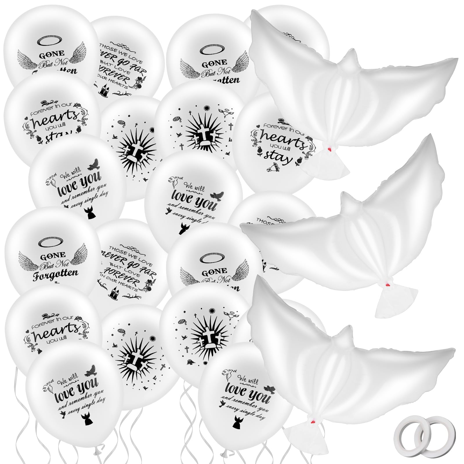 Piriuuo 23 Pc Memorial Balloons Set - Release in Sky with 3 Pc Dove Balloons - Funeral Condolence Decorations
