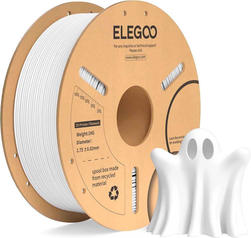 ELEGOO PLA+ Filament 1.75mm White 1kg for 3D Printers Tougher+Dimensional