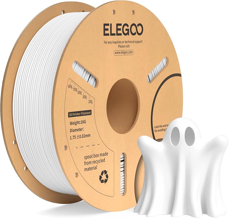 ELEGOO PLA+ Filament 1.75mm White 1kg for 3D Printers Tougher+Dimensional