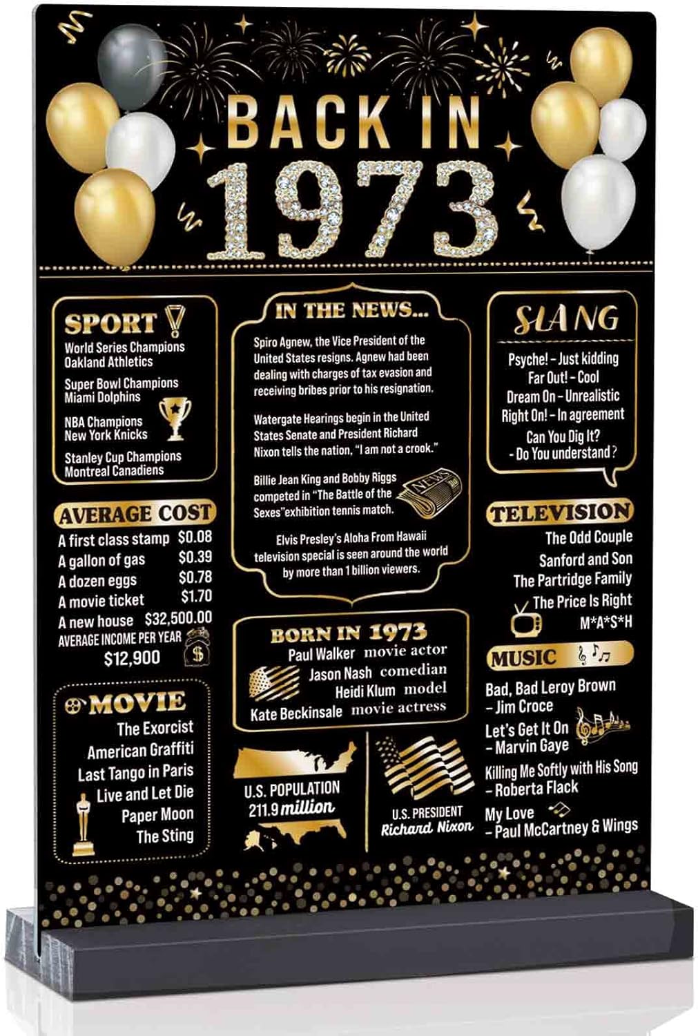 Wall Décor - 50th Birthday Party Decorations Supplies, 50th Birthday Gifts for 50 Years Old Women Men, Fifty 50th Birthday Decorations for Him Her- Vintage 1973 Birthday Poster Table Sign