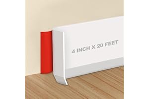 Storystore Vinyl Baseboard Trim, 4 Inch x 20 Feet Peel and Stick Moulding Flexible Rubber Baseboard, Self-Adhesive Wall Base 