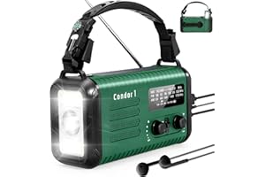 TIEMAHUN Emergency Weather Radio (Condor 1) NOAA/AM/FM with 74000mWh Portable Radio, USB-C/Solar/Hand Crank Charging, SOS Alarm, Flashlight, Reading Lamp & Survival Handle Kit for Indoor/Outdoor (Army Green)