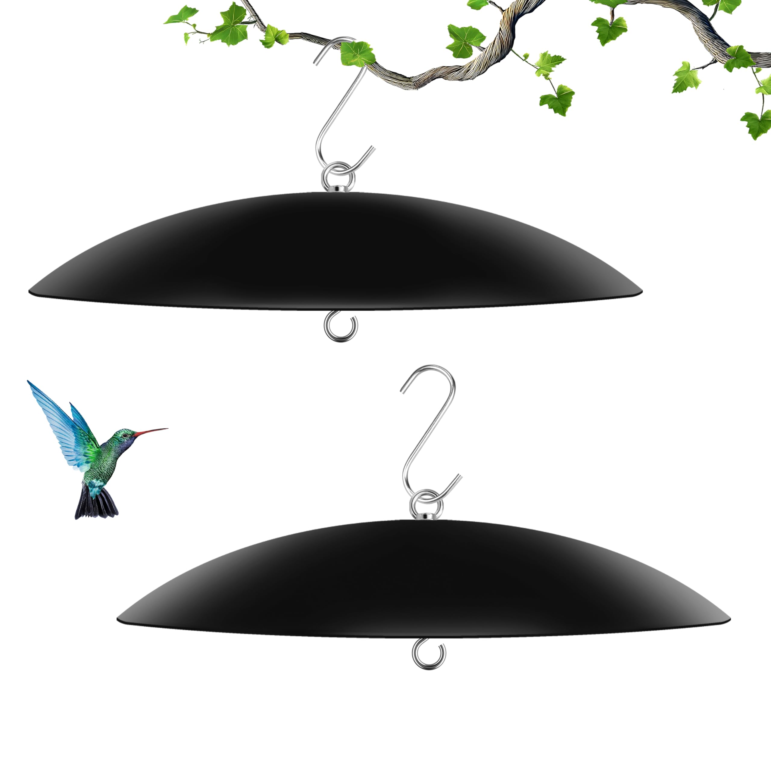 Photo 1 of 13" Bird Feeder Rain Guard, Hummingbird Feeder Shade Dome Cover, Hanging Squirrel Baffle for Bird Feeder Pole (Black), 2 Pack