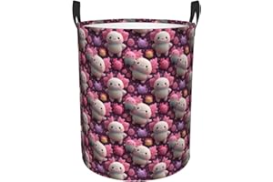 Large Laundry Basket with Handles - Cartoon Cute Axolotl Print Nursery Kids Baby Dirty Clothes Laundry Hamper for Bedroom Aes