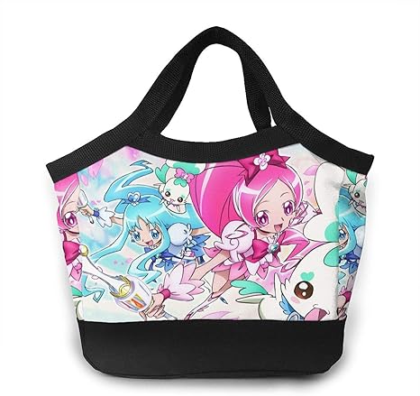 Amazon ヒーリングっどプリキュア 1 ランチバッグ 保冷 保温 トートバッグ レディース お散歩バッグ ミニバッグ ブラック ファスナー付き 買い物バッグ ショッピングバッグ プチバッグ クーラーバッグ お弁当袋 大容量 断熱 ランチバッグ ランチ巾着 ランチベルト