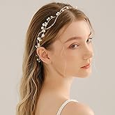 BETITETO Bridal Gold Vine Headband Wedding Elegant Pearl Rhinestone Headpiece Hair Accessories for Women