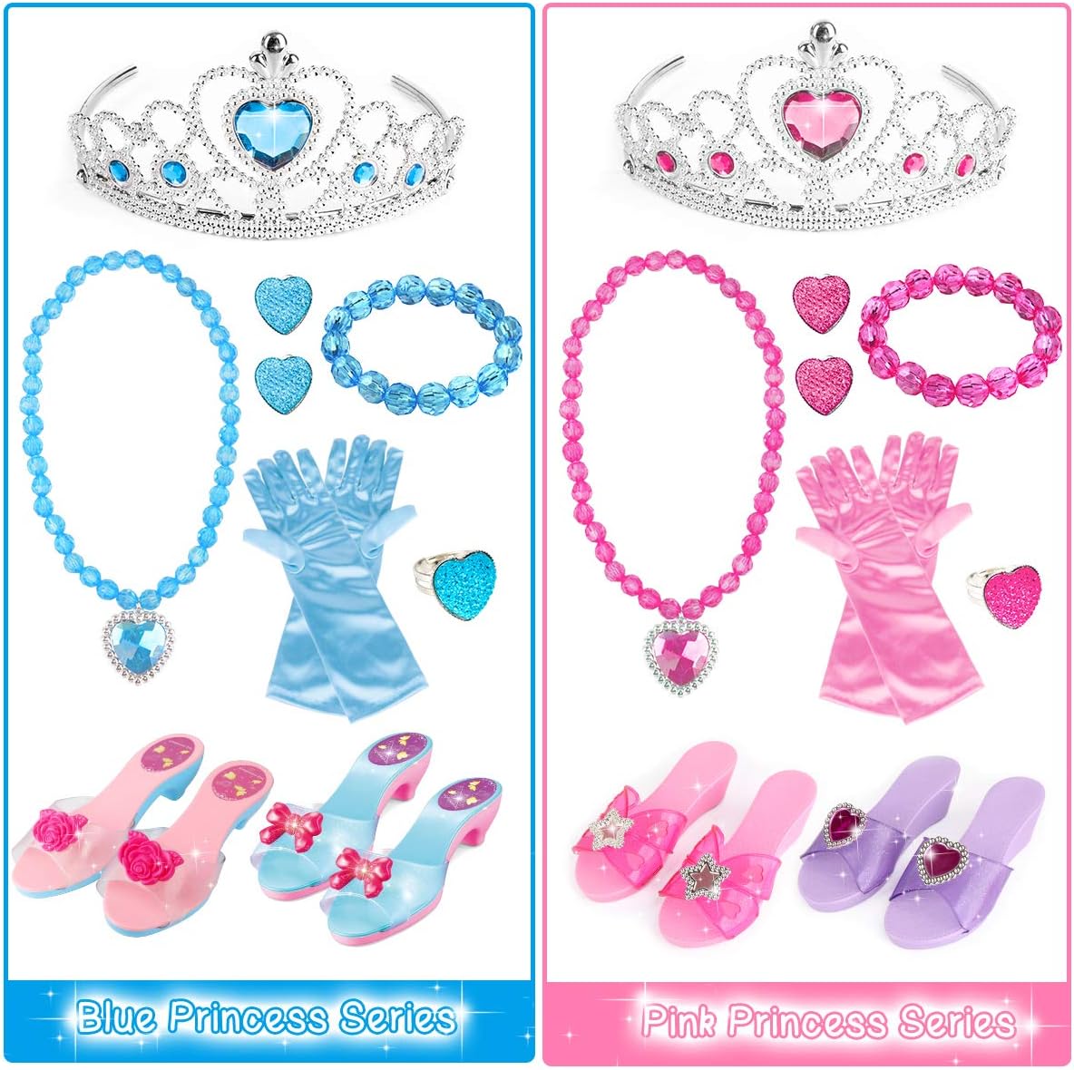 Meland Princess Dress Up Shoes and Jewelry Boutique - 4 Pairs of Play Shoes and Pretend Jewelry Toys Princess Accessories Play Gift Set for Toddlers Little Girls Aged 3,4,5,6 Years Old: Toys & Games