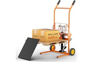 Hydraulic Material Lift, Arczorix Winch Stacker 441 Lbs 36” Max Lift with 9" Thick Rubber Wheels Removable Flat Bed 18.5" Thick Fork Arm, Pallet Truck Dolly Lift Table Fork Lift