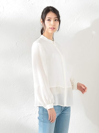 Amazon ラブレス Loveless レディース ノーカラー ブラウス 36 ホワイト シャツ ブラウス 通販