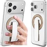 RESPECTED-BRO-Magnetic-Phone-Grip-Stand, Magnetic Phone Ring Holder Kickstand with Silicone Finger Strap, Compatibility for iPhone 17/16/15/14/13/12, Android, and More (White)