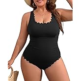 Charmo Plus Size Swimsuit for Women 2026 Tummy Control Scalloped Ribbed One Piece Swimsuits Ruched Modest Bathing Suit