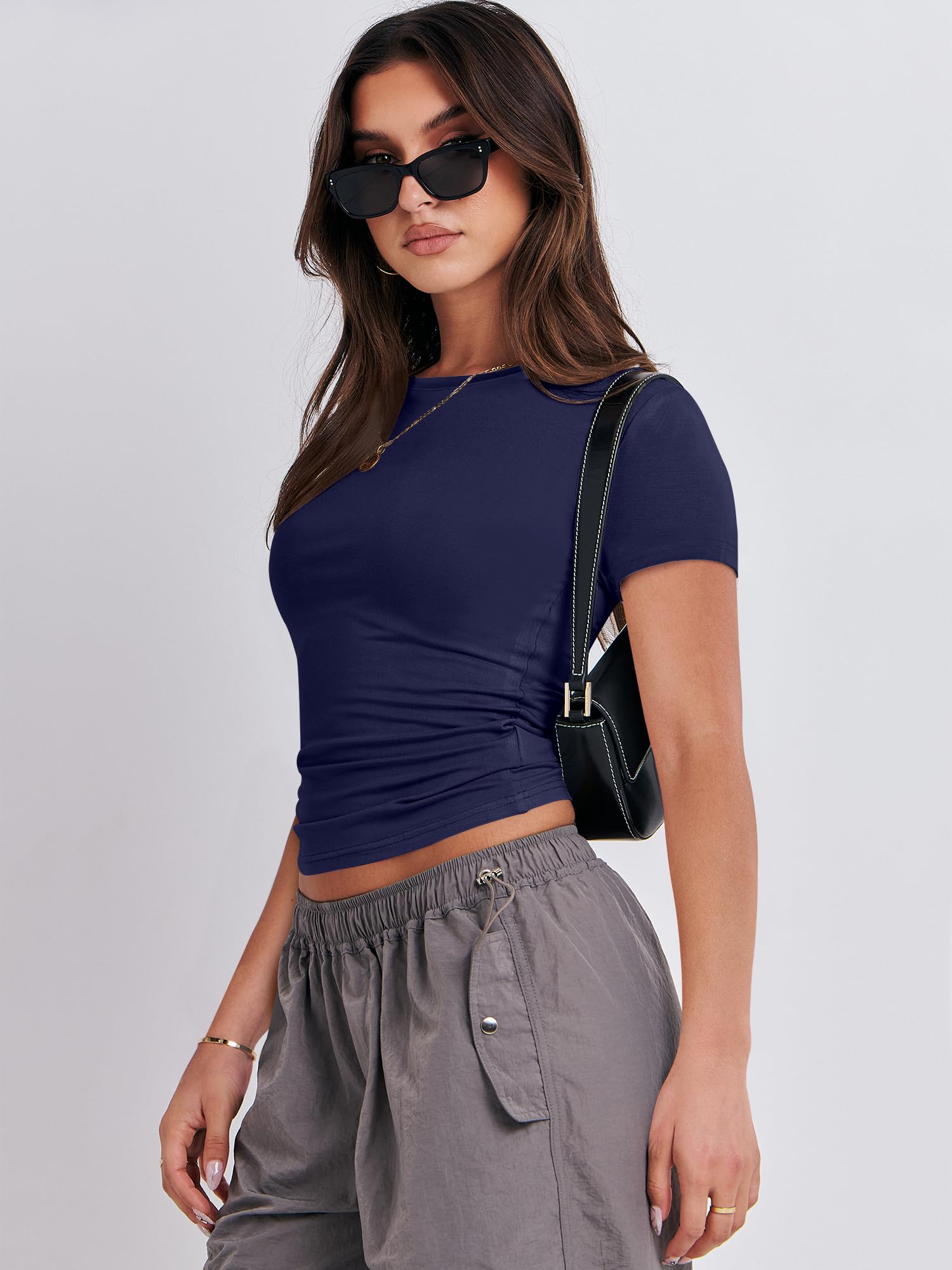ANRABESS Women’s Short Sleeve Summer T Shirts Crew Neck Slim Fit Basic Tees 2025 Crop Tops Y2k Clothes Outfits