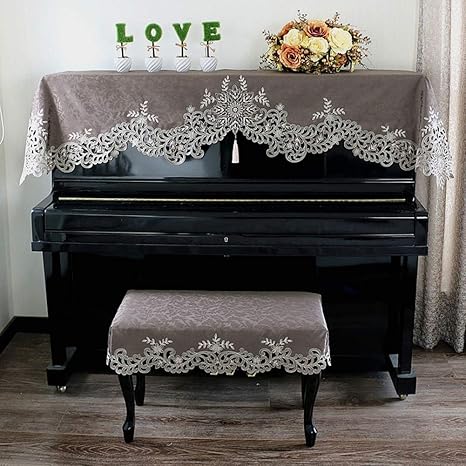 Amazon Co Jp レースピアノカバー アップライトピアノカバー 花柄 可愛い スエード風 柔らかい 電子ピアノカバー 北欧 刺繍 おしゃれ 高級感 超厚手 防塵カバー トップカバー C Double Chair Set ホーム キッチン