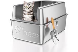 PAULMELE Enclosed All Stainless Steel Cat Litter Box with Lid,XXL Metal Litter Box for Big Cats,8'' Deep Extra Large Litter Boxes with High Wall Sides Enclosure,Anti-Leakage,Odor Control,Non-Sticky