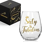 Innfueunun Sixty & Fabulous,Happy 60th Birthday Wine Glass, Funny Ideas for Women, Wife, Mom, Sister, Aunt, Friends, Coworker, 60th Birthday Decorations Gift