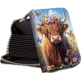 GYSYZJDH Womens Card Wallet with Zipper, RFID Blocking Small Credit Card Holder Case, PU Leather Accordion Card Wallet for Women, Compact Travel ID & Cash Organizer, Cute Highland Cow