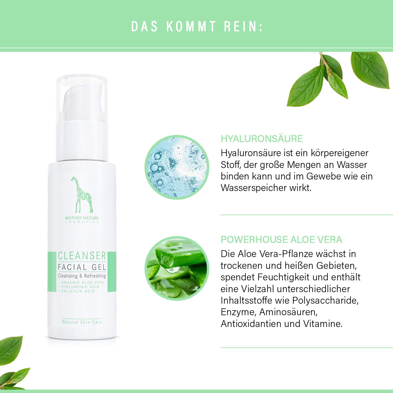 Gesichtsreinigungs-Set mit Bio-Aloe Vera und Hyaluronsäure - NATURKOSMETIK VEGAN – 2 x 125 ml by Mother Nature Cosmetics – Waschgel und Gesichtswasser für normale Haut, Mischhaut und unreine Haut