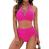 BMJL Womens High Waisted Bikini Sets Slimming Tummy Control Swimsuits Mesh Halter Bathing Suit