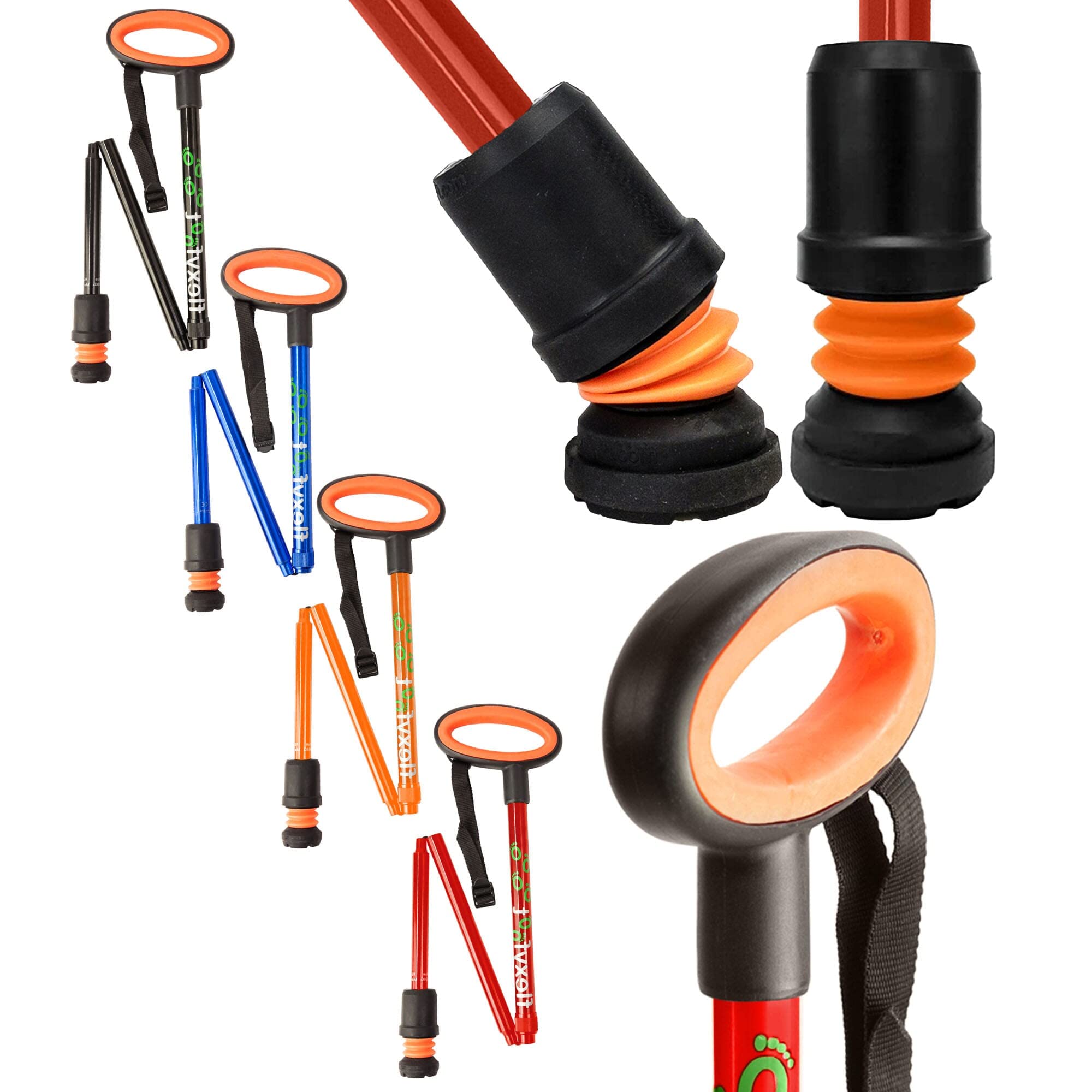 Flexyfoot Shock Absorbing Oval Handle Folding Walking Stick – Red – Improves Safety, Improves Grip, Reduces Shocks & Jarring