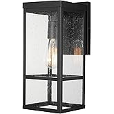 GLOBE Electric 44802 1-Light Outdoor Wall Sconce, Matte Black, Seeded Glass Shade, Weather Resistant Exterior Wall Light, Fro