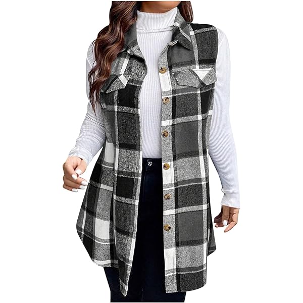 Mina Self Fall Flannel Vest Jackets for Women 2025 Plaid Long