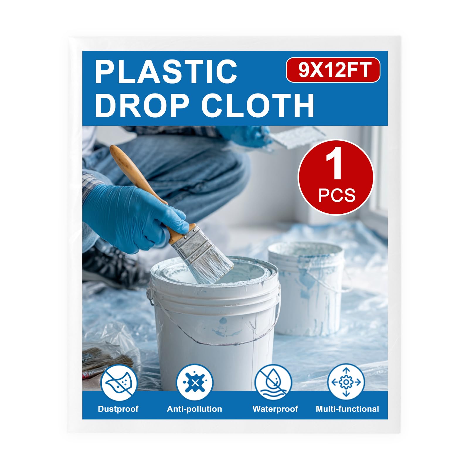 Photo 1 of 1pcs 9x12ft Painter Plastic Drop Cloths Sheet,Waterproof Anti-dust Cover, Disposable Tarp for Painting for Couch/Furniture Cover