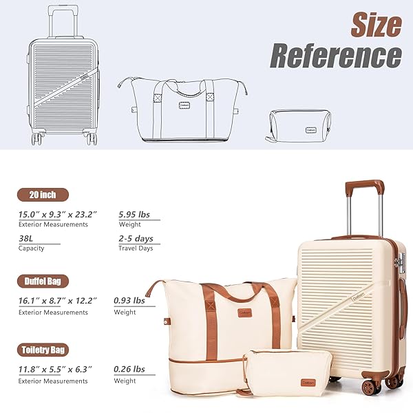 COSBARN CARRY ON LUGGAGE SET 22X14X9 AIRLINE APPROVED, 3 PIECE 20 INCH LIGHTWEIGHT ABS HARDSIDE SUITCASES WITH WHEELS AND TSA LOCK, DURABLE WATERPROOF TRAVEL SUITCASE FOR MEN WOMEN