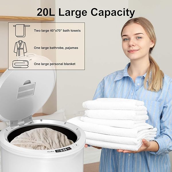 TRYDOW ULTRA LARGE CAPACITY TOWEL WARMER BUCKET, RAPID HEATING WITH TIMER, ONE-BUTTON DIGITAL DISPLAY CONTROL, SAFETY LOCK, GIFTS FOR HIM & HER, AUTO SHUT-OFF, FITS 2 LARGE, BLANKETS, BATHROBES, PJ’S