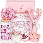 XGFYYMM 13th Birthday Gifts for Girls, 13 Year Old Gift Ideas for Official Teenager Girl, 7Pcs Happy 13th Birthday Basket Decorations Teen Trendy Stuff, Pink Presents Box for Her, Daughter, Niece