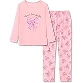 Beezizac Pajamas for Girls 2-Piece Marble/Checker/Cat/Panda Print Long Sleeves Shirt & Pants PJ Set Jammies Size 4T-18