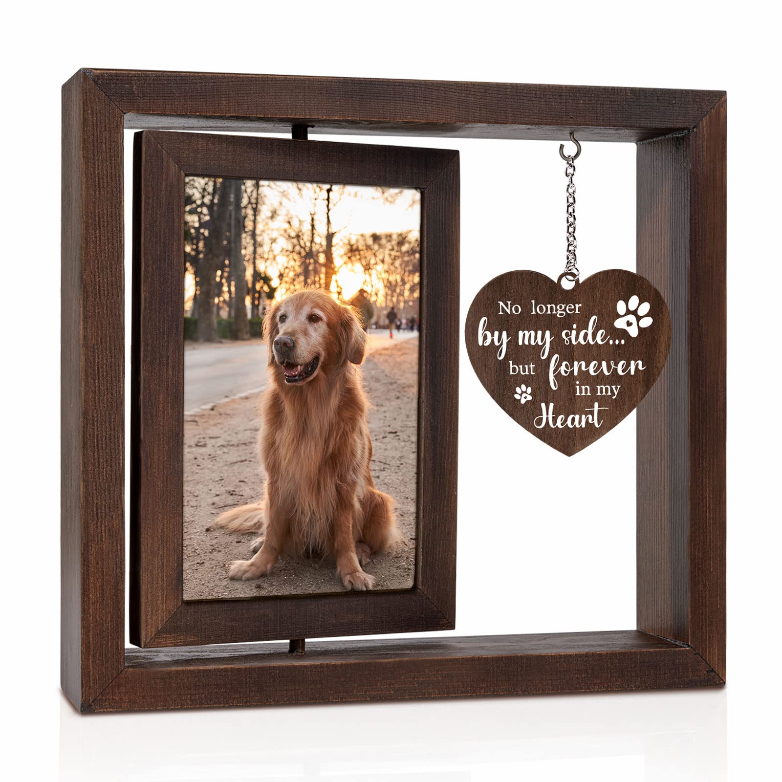 Photo 1 of Jigfoxy Dog Memorial Gifts for Loss of Dog - Rotating Wooden Picture Frame for 4x6 Photo - Loss of Dog Sympathy Gift - Cat Pet Bereavement Remembrance Picture Frame