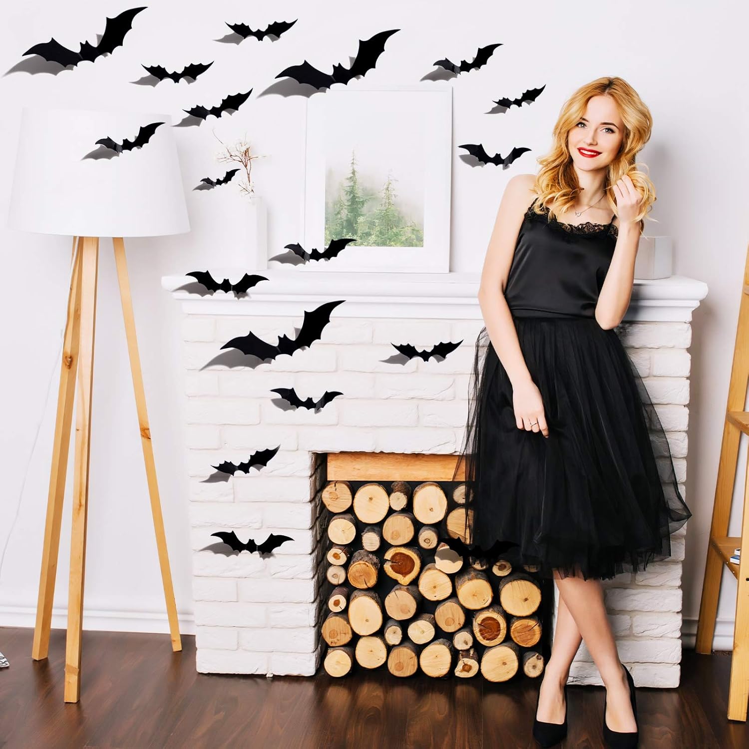 Halloween 3D Bats Decoration Plastic Bat Wall Stickers for Home Window Decor Party Supplies (60PCS): Kitchen & Dining