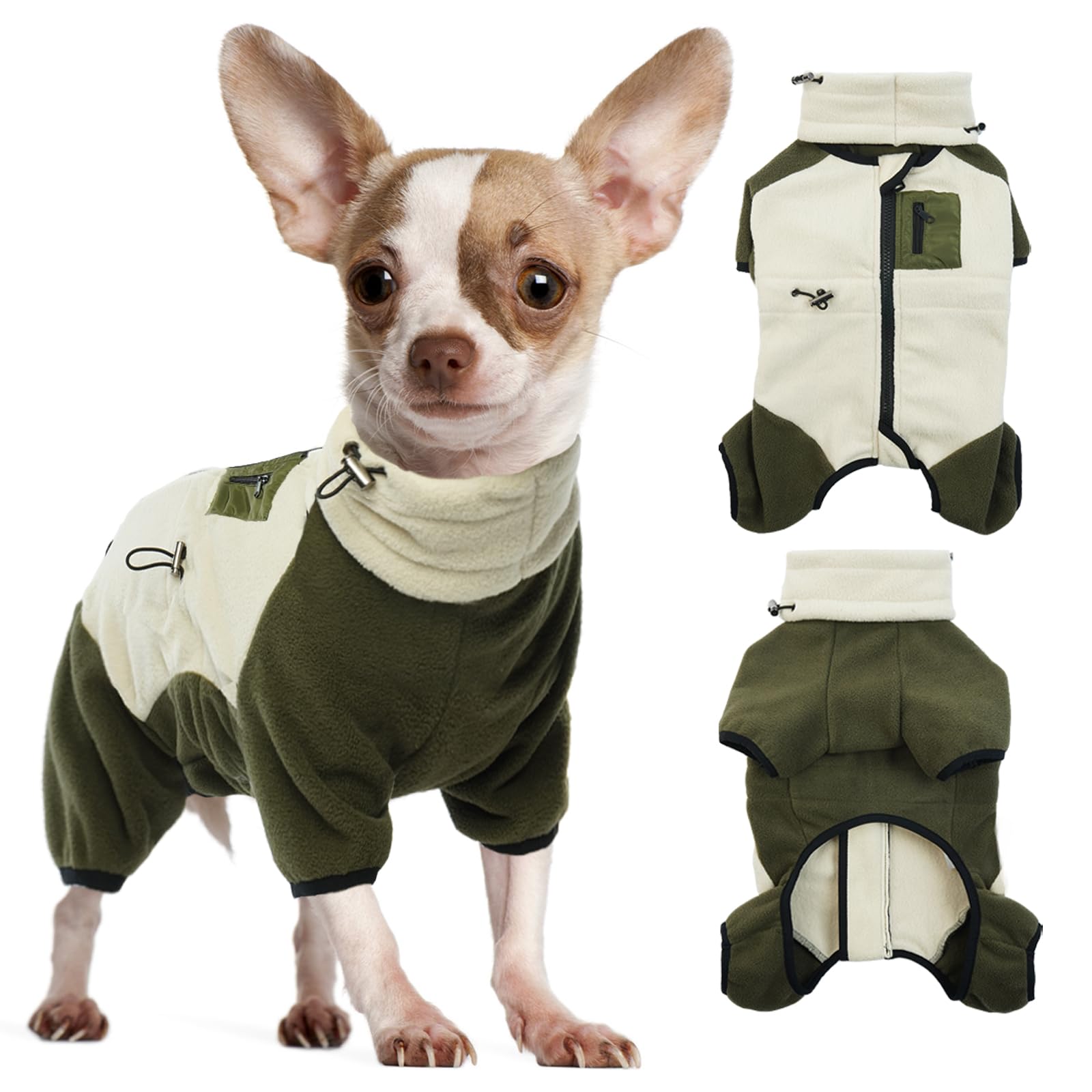 DENTRUN Small Dog Coat, Warm Soft Fleece Jacket with Legs, Onesie for Winter (Apricot Green, S)