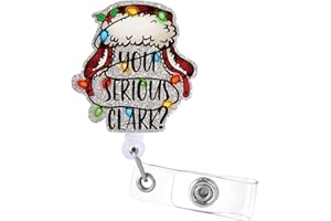 GENERIC Christmas Badge Reel Retractable ID Clip You Serious Clark Funny Acrylic Christmas Badge Holder Alligator Clip Holiday Nurse Teacher Student Office Staff Name Tag Decor