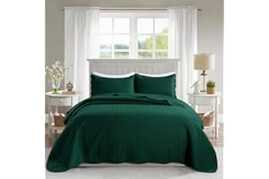 MOONLIGHT20015 Bedspreads Quilts Queen Size Bedding Set (90" x 96") - 2 Pillow Shams (20" x 26"+ 2") - All Season Lightweight Reversible 3 Pcs Microfiber Coverlet Embossed Quilt Bedspreads (Emerald)