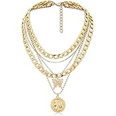 MJartoria Layered Necklaces for Women Trendy Retro Coin Pendant Necklace Dainty Chunky Chain Choker Necklaces for Jewelry Birthday Gifts