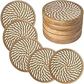 Eykao 5 Pack Coasters for Drinks Absorbent, 4.3 inches Woven Coasters for Coffee Tables, Wooden Drink Coasters for Table Protection, Reusable Drink Coasters for Kitchen, Farmhouse, Bar, Office, Brown