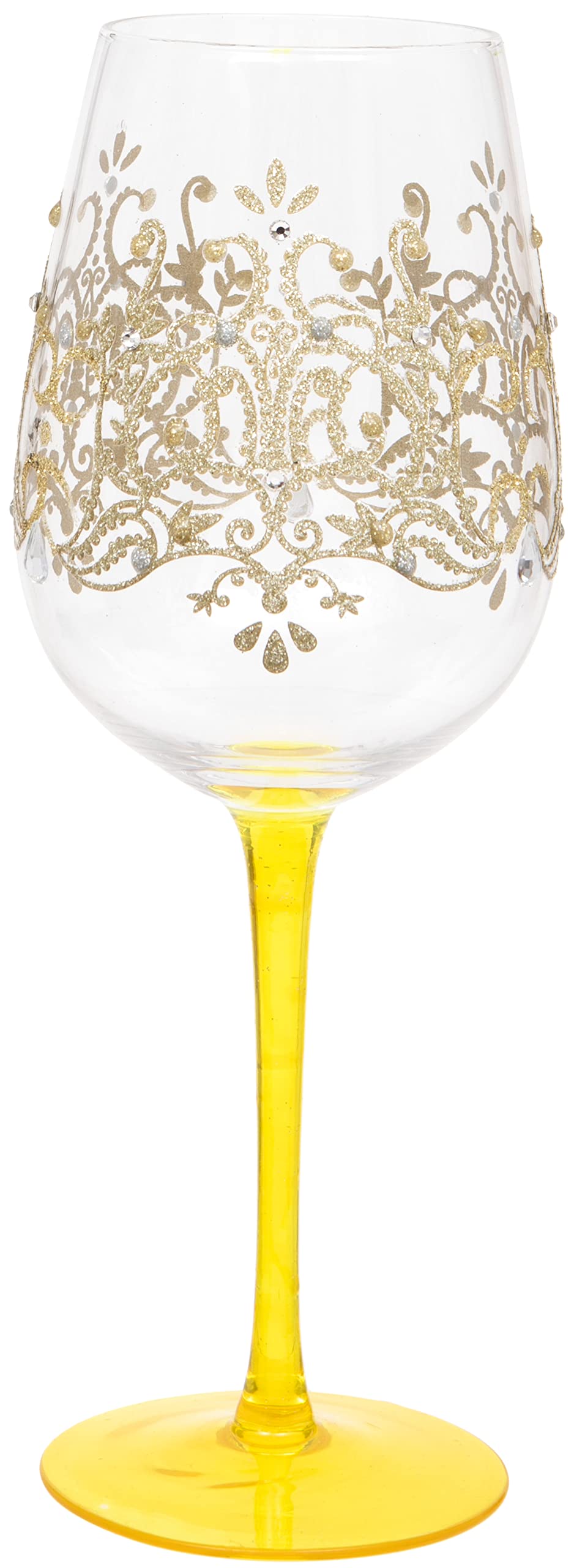 Hand Painted Gold Regal Damask Pattern Wine Glass, 400ml, Gift Boxed