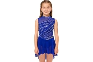 easyforever Kids Girls Shiny Rhinestone Ballet Lyrical Dance Dress Figure Ice Skating Dress Contemporary Dancewear